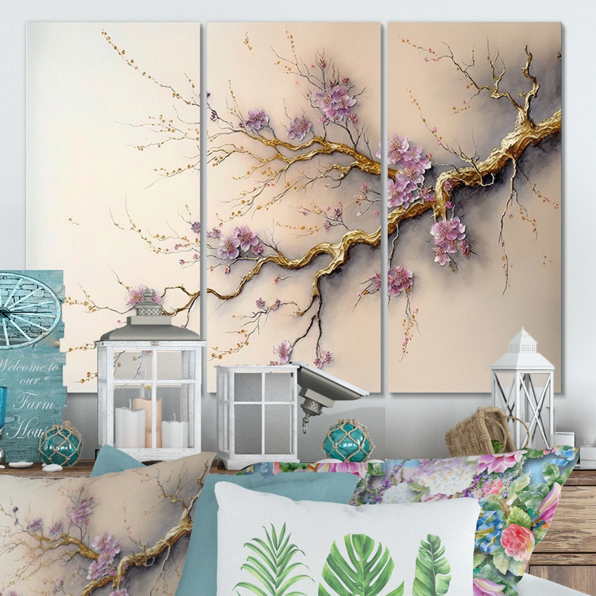 DESIGN ART Designart "Pink And Plum Cherry Blossom Branch V" Tree