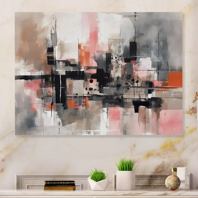 DESIGN ART Designart "Pink Black Minimalims Fludity II" Minimalism Metal Wall Art 32 in. wide x 24 in. high