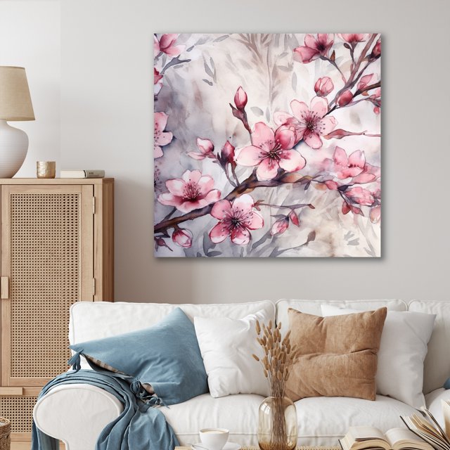 Designart "Blooming Cherry Blossom Pink I" Tree Cherry Blossom Metal