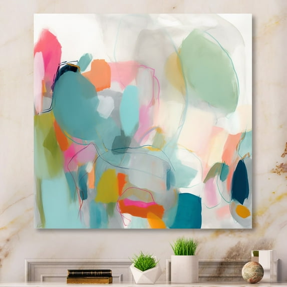 DESIGN ART Designart "Pink Blue Minimalims Fludity IV" Minimalism Metal Wall Art 36 in. wide x 36 in. high