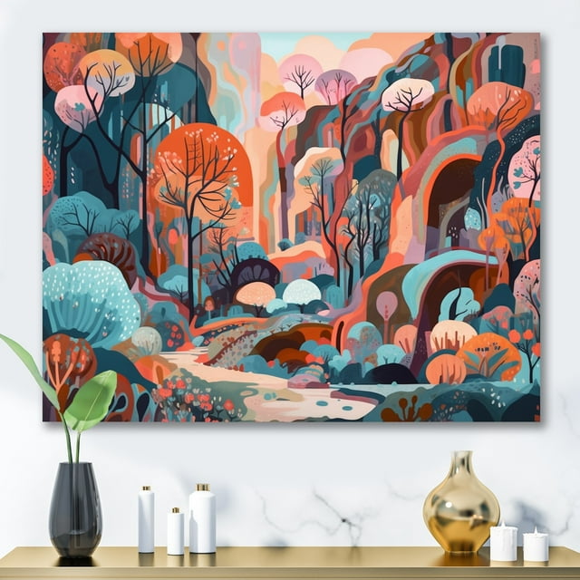 DESIGN ART Designart "Pink Green Minimalims Explosion Iv" Minimalism Canvas Prints 44 in. wide x 34 in. high