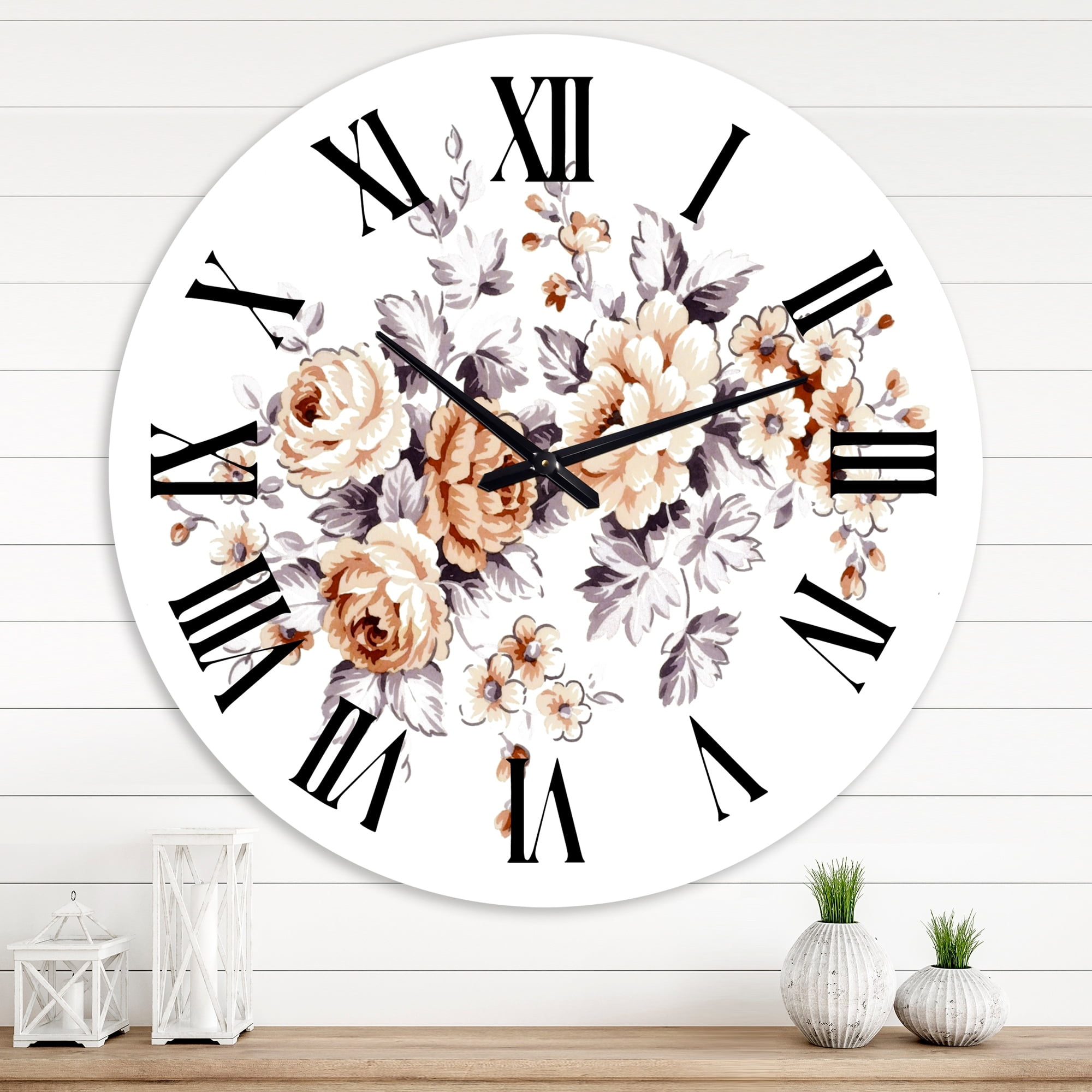 DESIGN ART Designart 'Pink Wild Roses' Traditional wall clock 36 In. Wide x  36 In. High