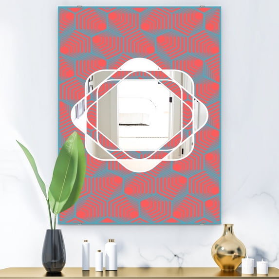 DESIGN ART Designart 'Pink and Blue Lines' Mid-Century Mirror - Large Printed Wall Mirror 23.7in.x31.5in.