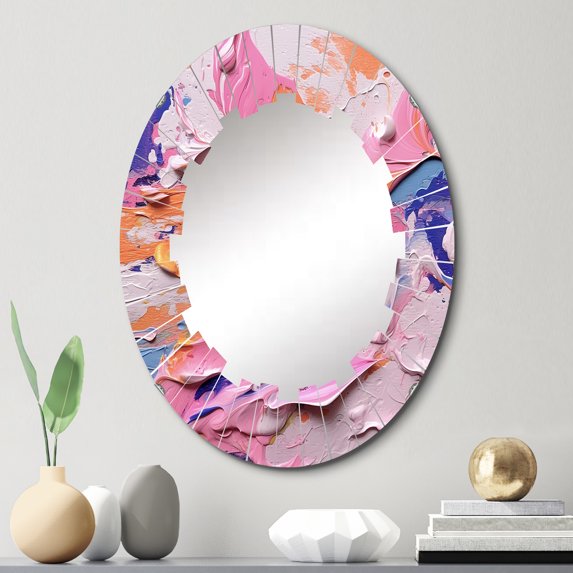 DESIGN ART Designart "Pink and Orange Explosions Of Color III" Abstract Modern Wall Mirror 20in.x30in.