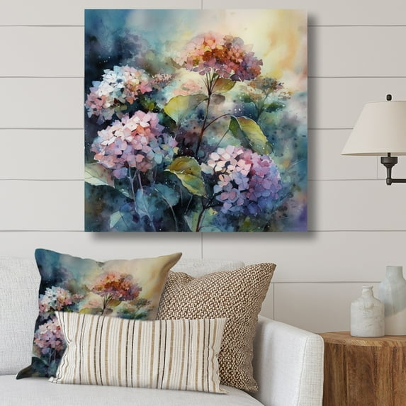 DESIGN ART Designart "Purple Green Hydreangea Ii" Floral Hydrangea Wall Art Prints 30 in. wide x 30 in. high