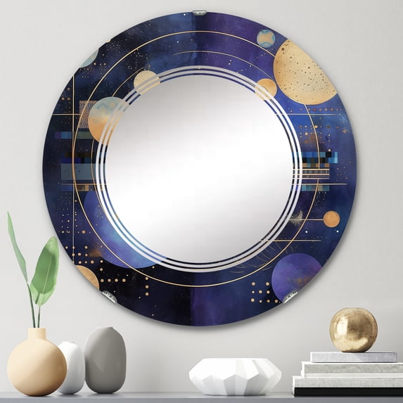 DESIGN ART Designart "Purple Yellow Galactic Universe" Comets Modern Wall Mirror 24in.x24in.