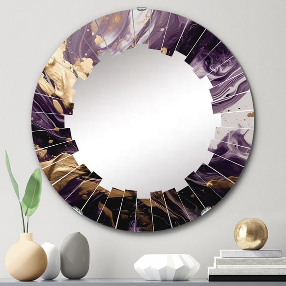 DESIGN ART Designart "Purple and Gold Liquid Magic I" Abstract Modern Wall Mirror 24in.x24in.