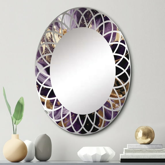 DESIGN ART Designart "Purple and Gold Liquid Magic III" Abstract Modern Wall Mirror 20in.x30in.