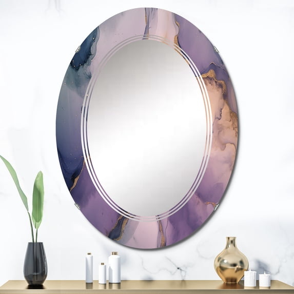 DESIGN ART Designart "Purple and Grey Marble Ink Clouds VI" Fractals Modern Wall Mirror 24in.x36in.