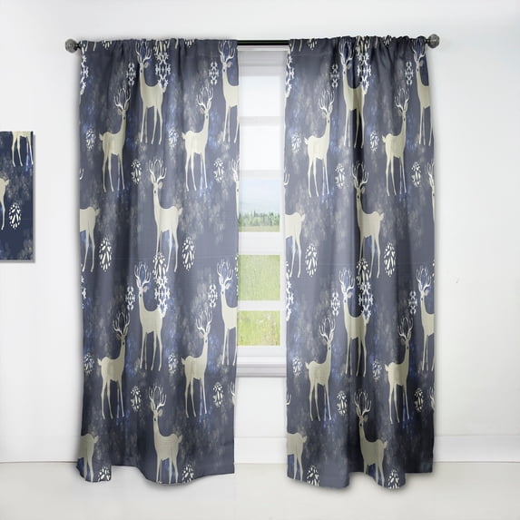 DESIGN ART Designart 'Raindeer With Christmas Snowflakes' Animals Curtain Single Panel 52 in. wide x 120 in. high - 1 Panel 120 Inches