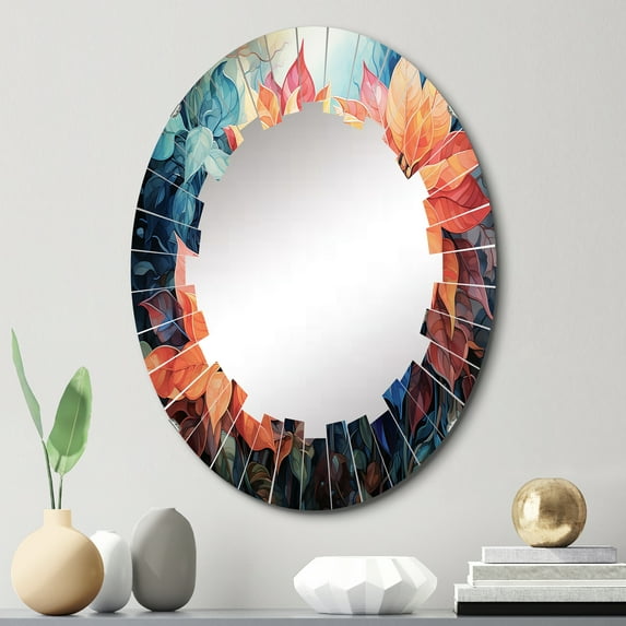 DESIGN ART Designart "Red Blue Poinsettia Flower Surreal Dreamscape" Floral Modern Wall Mirror 20in.x30in.