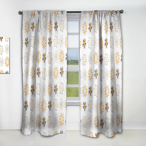 DESIGN ART Designart 'Retro Floral Pattern VIII' Mid-CenturyCurtain Single Panel 52 in. wide x 108 in. high - 1 Panel 108 Inches