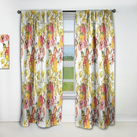 DESIGN ART Designart 'Retro Handdrawn Poppies IV' Mid-CenturyCurtain Single Panel 52 in. wide x 84 in. high - 1 Panel 84 Inches