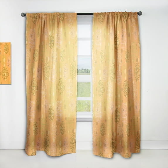 DESIGN ART Designart 'Retro handdrawn flowers III' Mid-CenturyCurtain Single Panel 52 in. wide x 63 in. high - 1 Panel 63 Inches