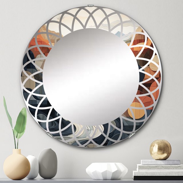 DESIGN ART Designart "River Flowing Waters Collage II" Modern Wall Mirror 24in.x24in.