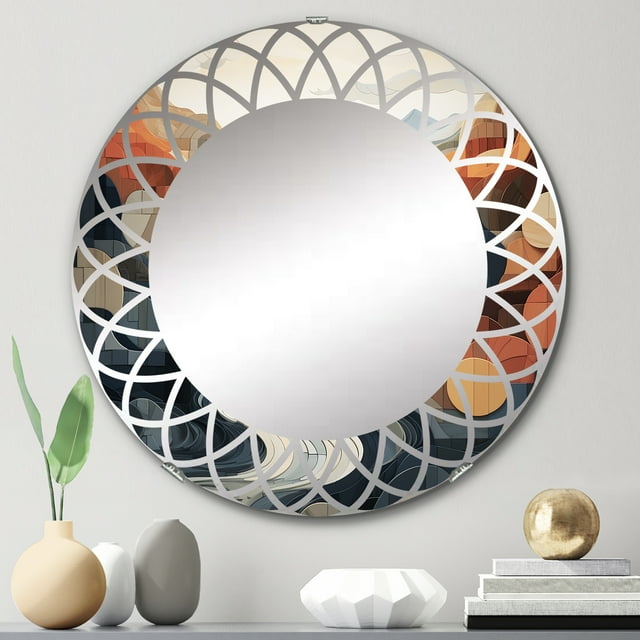 DESIGN ART Designart "River Flowing Waters Collage II" Modern Wall Mirror 24in.x24in.