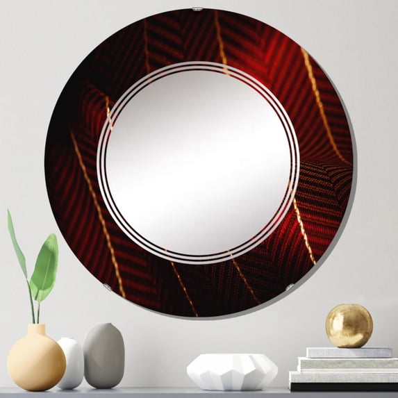 DESIGN ART Designart 'Ruby Red Fabric With Gold Line I' Printed Modern Wall Mirror 24in.x24in.