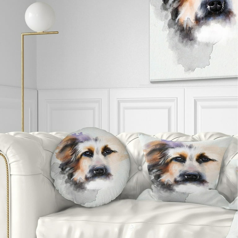 Designart Funny Puppy Dogs Watercolor - Contemporary Animal Throw Pillow -  12x20 
