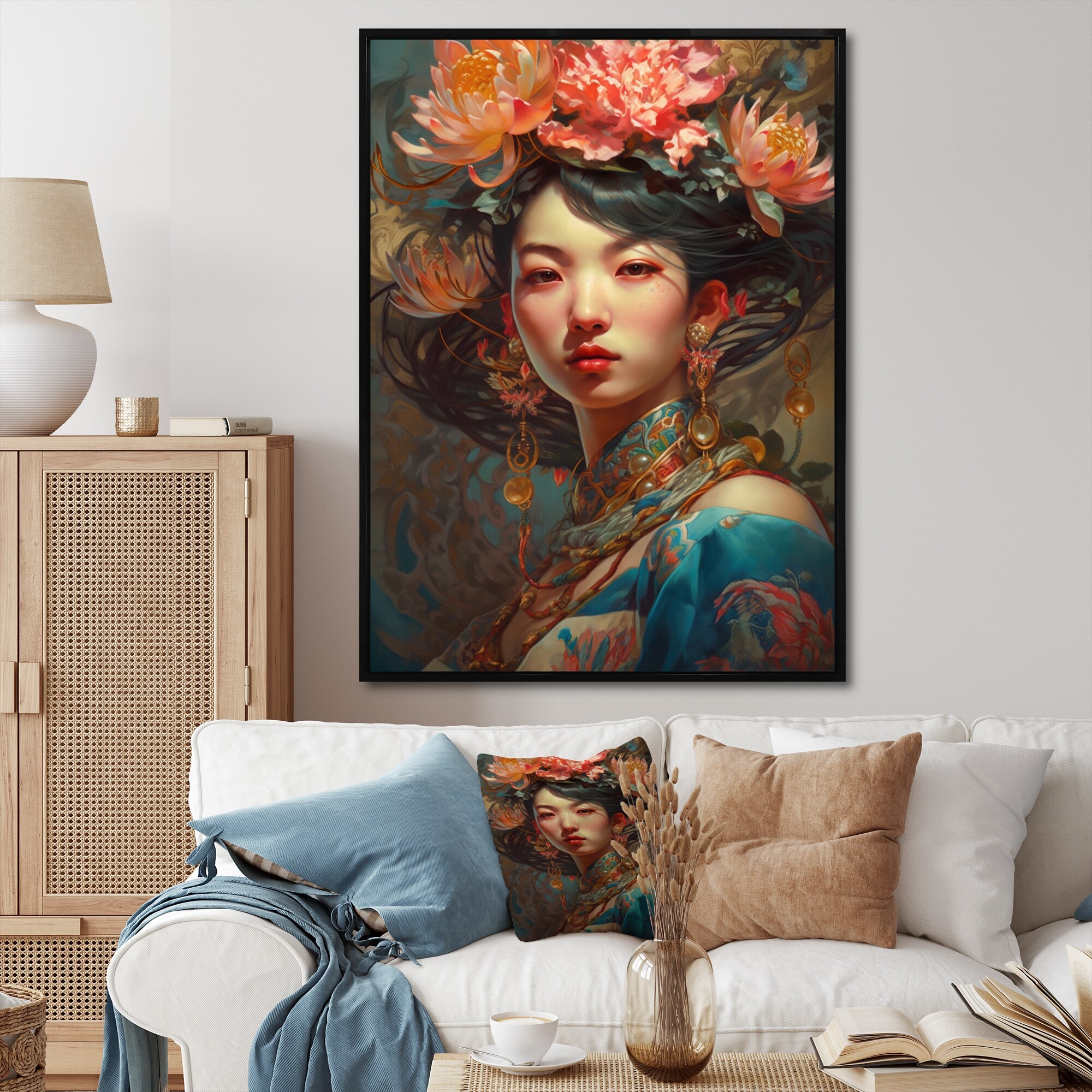 DESIGN ART Designart "Samurai Woman" Asian Woman Framed Wall Art For