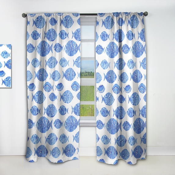 DESIGN ART Designart 'Seamless pattern with fishes' Nautical Curtain Single Panel 52 in. wide x 90 in. high - 1 Panel 90 Inches