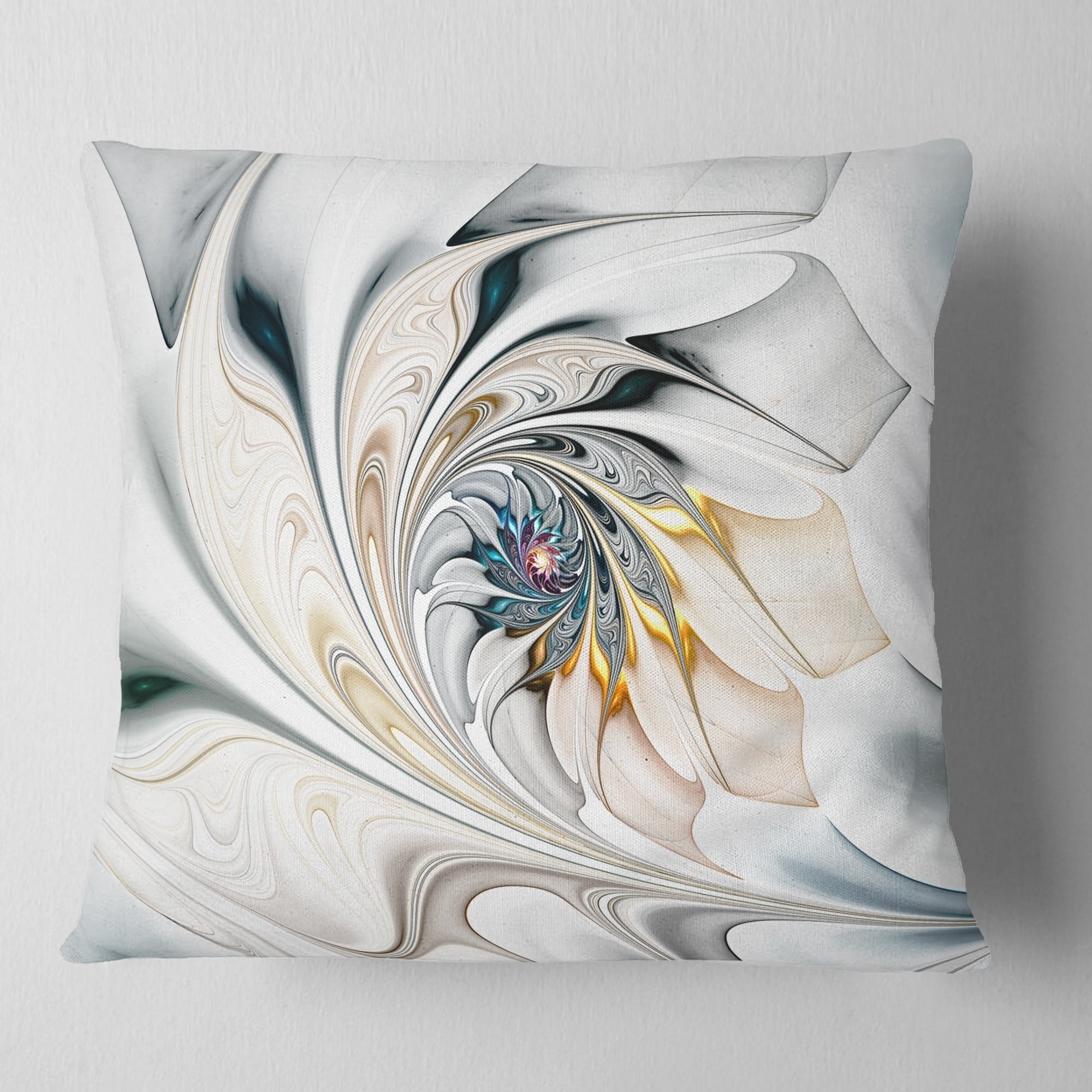 White and Beige Floral Stained Glass Square Throw Pillow