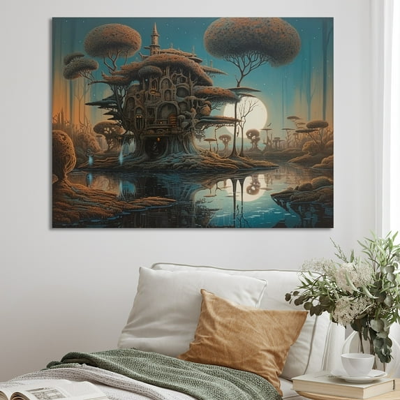 DESIGN ART Designart "Surreal Landscape I" Surrealism Landscape Canvas Wall Art 32 in. wide x 16 in. high