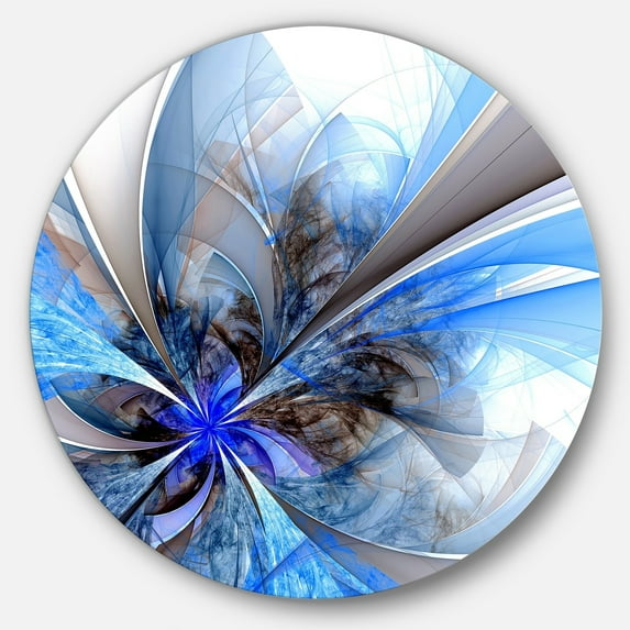 DESIGN ART Designart 'Symmetrical Blue Fractal Flower' Floral Large Circle Metal Wall art
