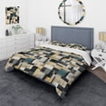 thumbnail image 1 of DESIGN ART Designart "Taupe Geometric Blocks Harmony I" Teal modern bedding covert set with 2 shams King, 1 of 5