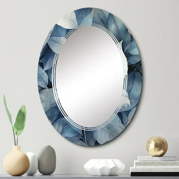 DESIGN ART Designart "Teal Grey Leafs Harmony" Floral Modern Wall Mirror 20in.x30in.