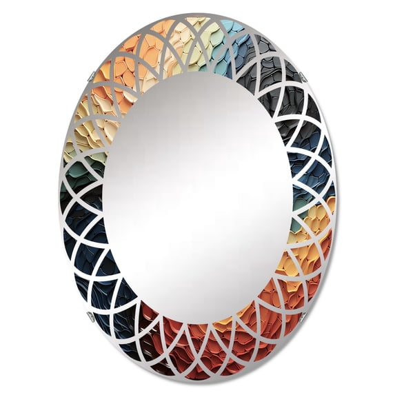 DESIGN ART Designart "Teal Orange Op Art Rhythmic Illusion I" Abstract Modern Wall Mirror 20in.x30in.