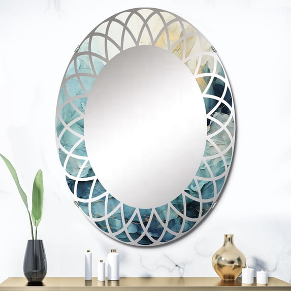 DESIGN ART Designart "Teal Yellow Ocean Serenade Pastoral III" Modern Wall Mirror 24in.x36in.