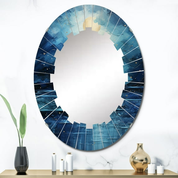 DESIGN ART Designart "Teal Yellow Ocean Serenade Pastoral V" Nautical & Beach Modern Wall Mirror 24in.x36in.