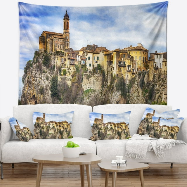 DESIGN ART Designart 'Toffia Hilltop Village' Landscape Wall Tapestry