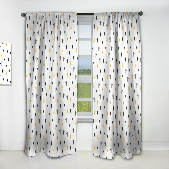 DESIGN ART Designart 'Trendy Black And Gold Triangular Pattern' Mid-CenturyCurtain Single Panel 52 in. wide x 120 in. high - 1 Panel 120 Inches