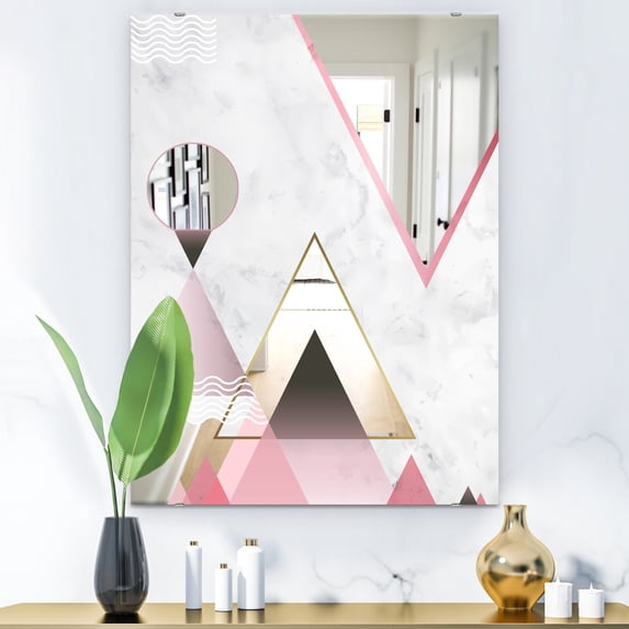 DESIGN ART Designart 'Triangular Spacy Spheres 4' Mid-Century Mirror - Decorative Printed Mirror 23.7in.x31.5in.