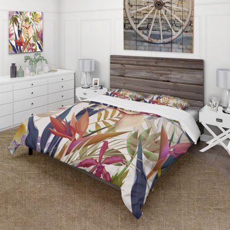 DESIGN ART Designart 'Tropical VIntage Flowers III' Tropical Duvet Cover Comforter Set Twin Cover + Comforter + 1 Sham 3 Piece