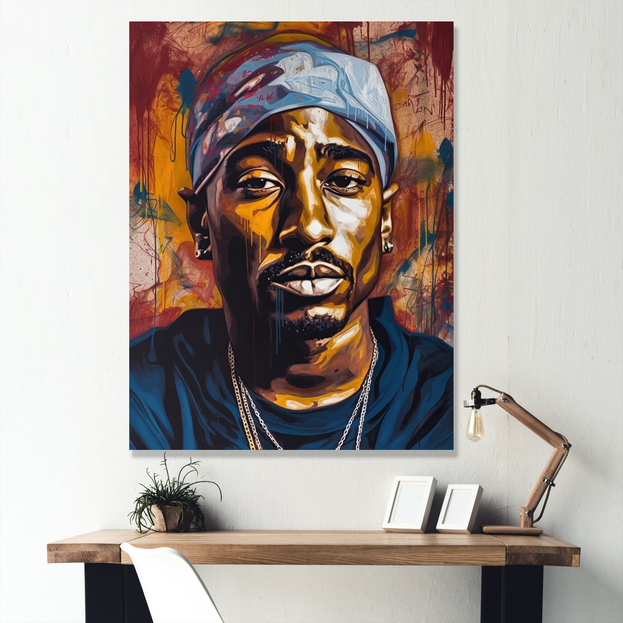 Tupac King of Rap Canvas Art in Blue and Yellow