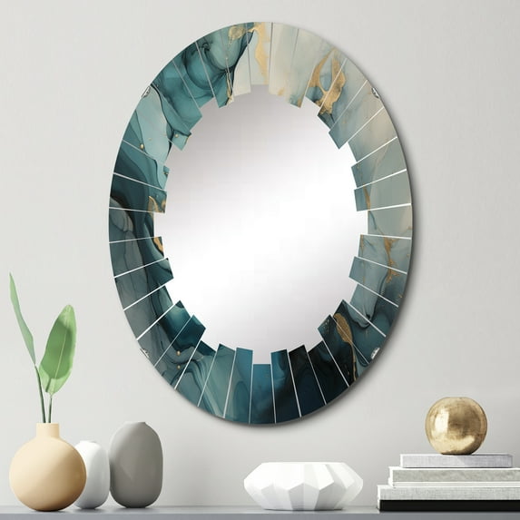 DESIGN ART Designart "Turquoise Gold Infused Marble V" Fractals Modern Wall Mirror 20in.x30in.