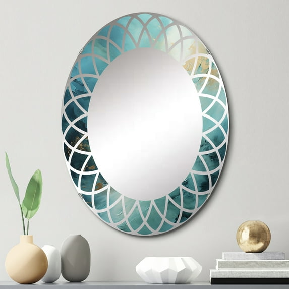 DESIGN ART Designart "Turquoise Tranquility II" Abstract Landscape Modern Wall Mirror 20in.x30in.