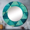 thumbnail image 1 of DESIGN ART Designart "Turquoise Triangles" Abstract Shapes Round Bathroom Mirror - Blue Modern Round Wall Décor 29x29 - Disc of 29 Inch, 1 of 6