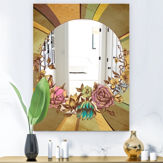 DESIGN ART Designart 'Vintage Flower Garland' Cabin and Lodge Mirror - Decorative Printed Mirror 23.7in.x31.5in.