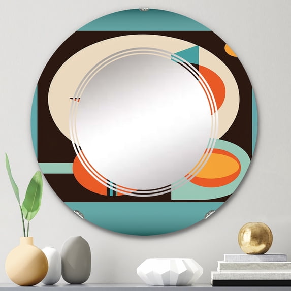 DESIGN ART Designart 'Vintage Mid-century Graphics II' Printed Modern Midcentury Wall Mirror 24in.x24in.