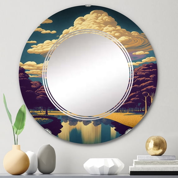 DESIGN ART Designart 'Vintage Poster of New York Central Park I' Printed City Wall Mirror 24in.x24in.