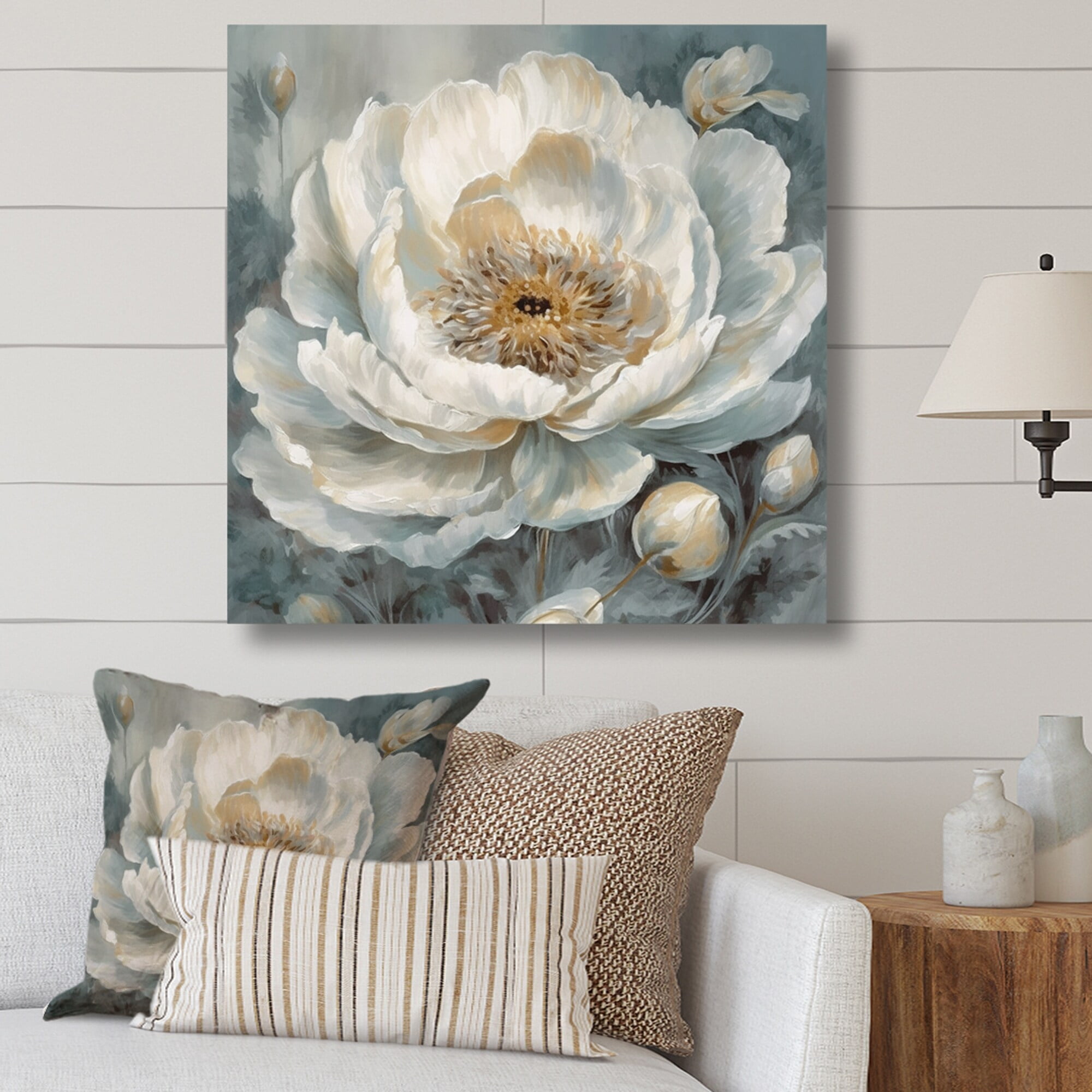 DESIGN ART Designart "White Blue Peonies Symphony Ii" Floral Peony ...