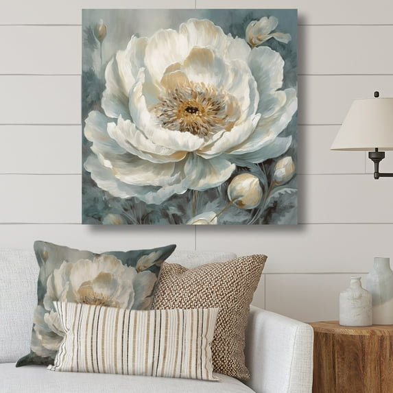 DESIGN ART Designart "White Blue Peonies Symphony Ii" Floral Peony Canvas Prints 30 in. wide x 30 in. high