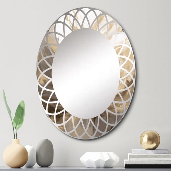 DESIGN ART Designart "White and Gold Aqua Symphony" Abstract Modern Wall Mirror 20in.x30in.