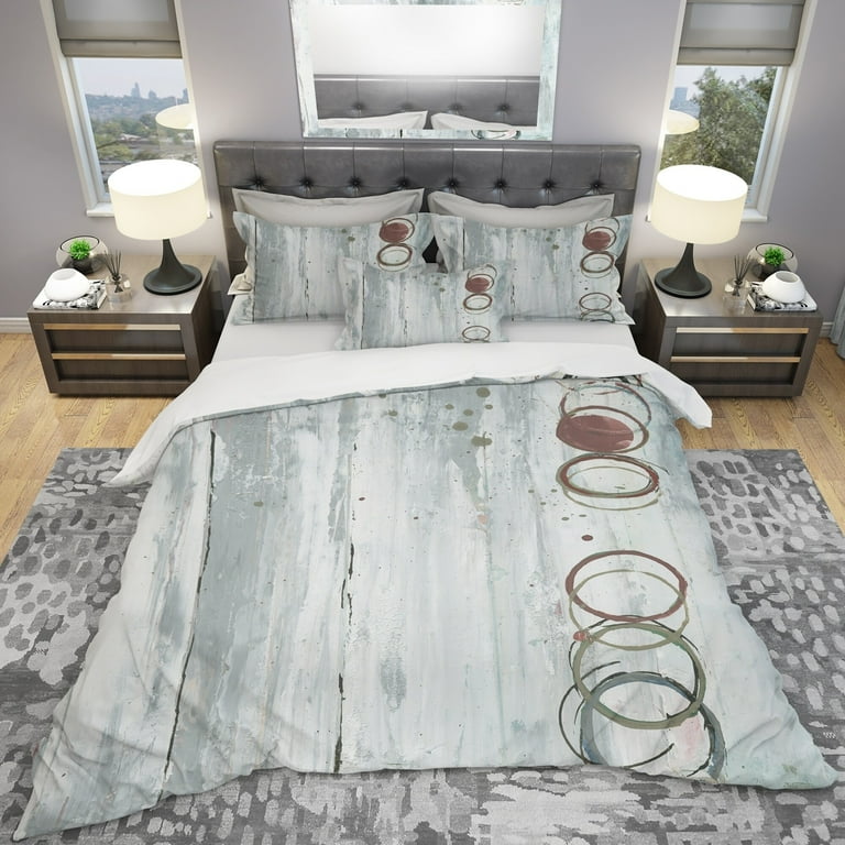 DESIGN ART Designart Whitewashed Chinchilla Geometric Bedding Set Duvet Cover Shams Full Queen Cover 2 Shams comforter not included 3 Piece