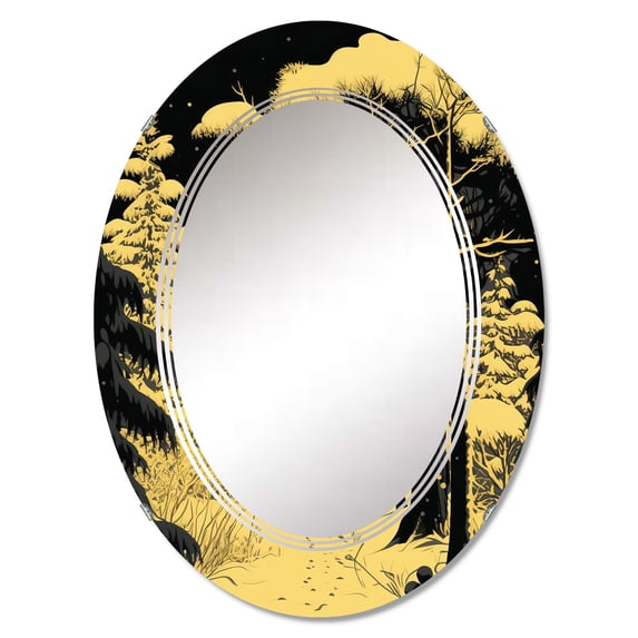 DESIGN ART Designart 'Winter Trees In The Snow Mountain Forest III' Printed Landscape Forest Wall Mirror 20in.x30in.