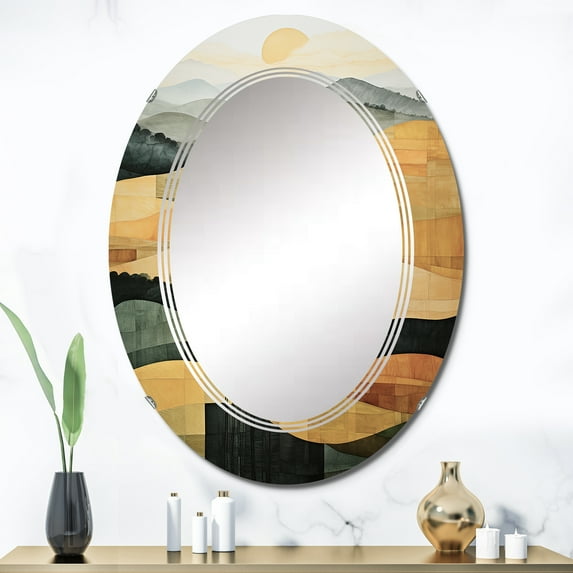 DESIGN ART Designart "Yellow And Green Pastoral Bold Landscape I" Countryside Modern Wall Mirror 24in.x36in.