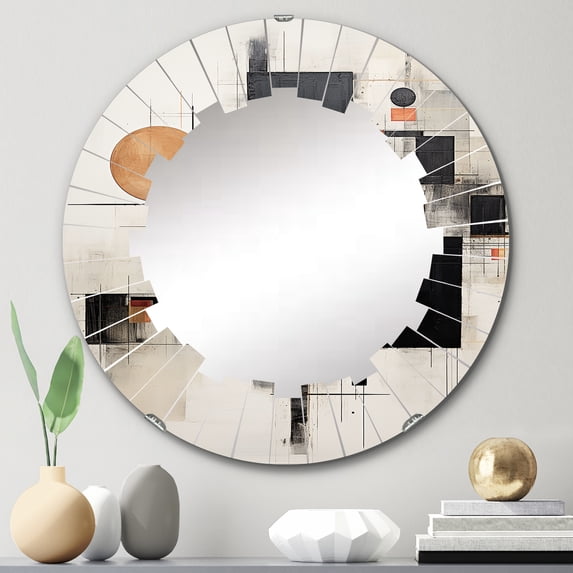 DESIGN ART Designart "Yellow Suprematism Geometric Symphony" Abstract Modern Wall Mirror 24in.x24in.